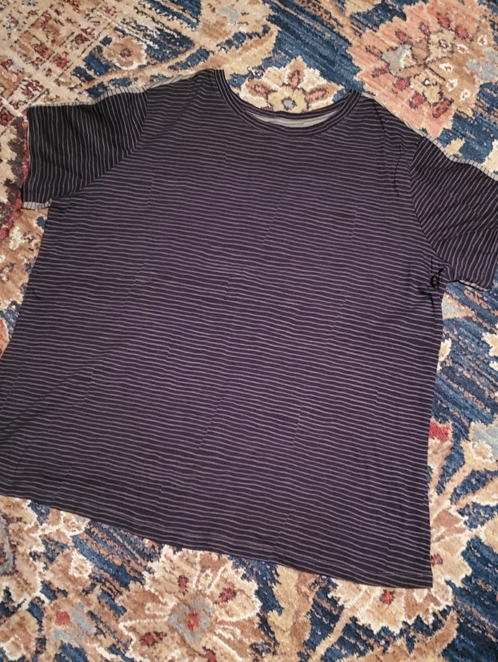 Athleta Black Short-Sleeve Tee with Sage Green Pinstripes